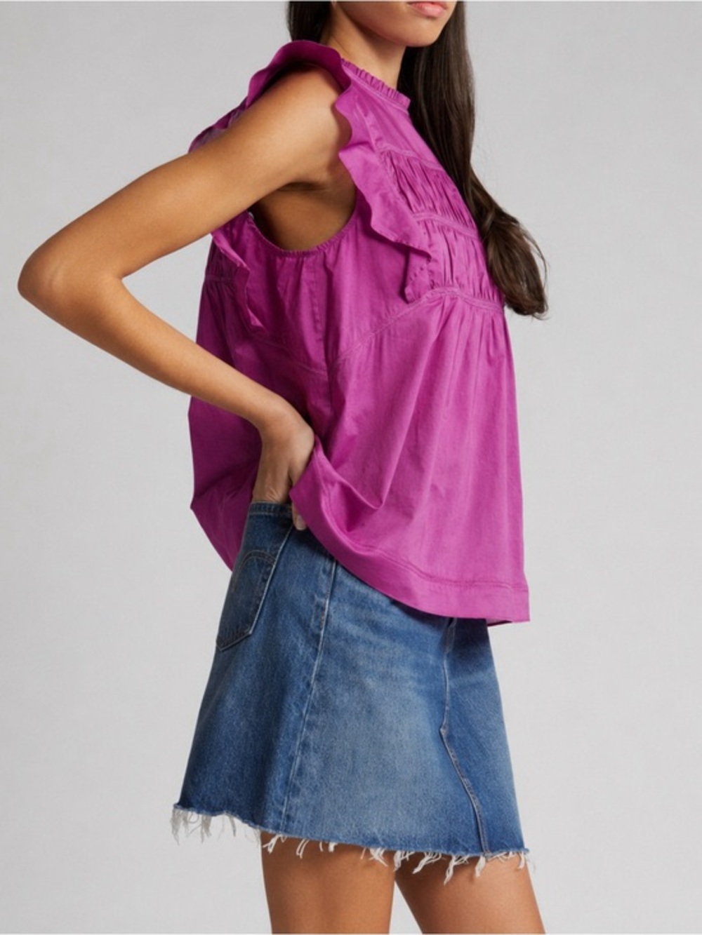 Rails Filomena Smocked Ruffle Top Blouse Berry Cotton Lightweight Large